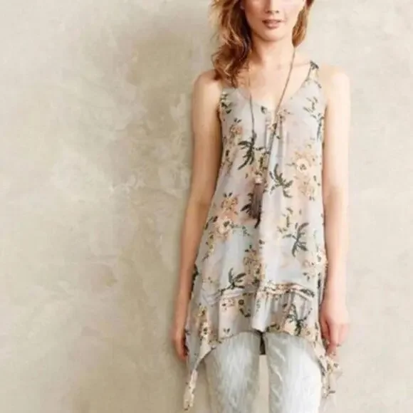 Anthropologie l Maeve Floral Sheer Tunic Small - Picture 1 of 9